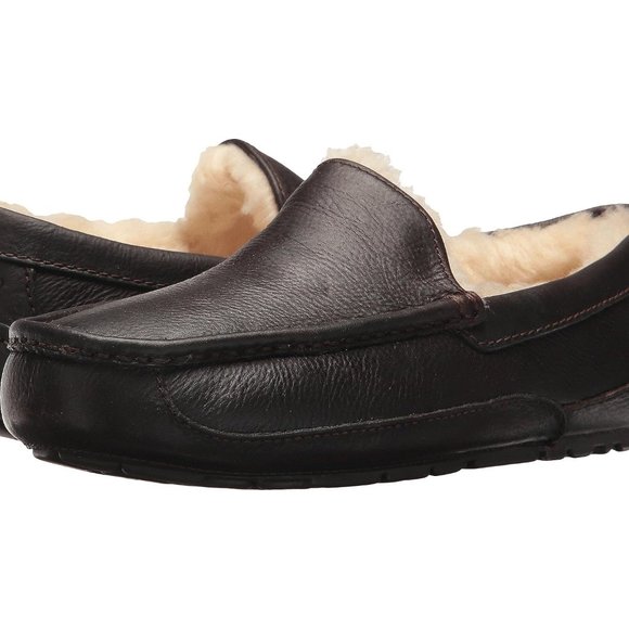 NIB UGG MEN\'S LEATHER‎ ASCOT CHINA TEA SHEARLING LINED SLIPPERS main image 5